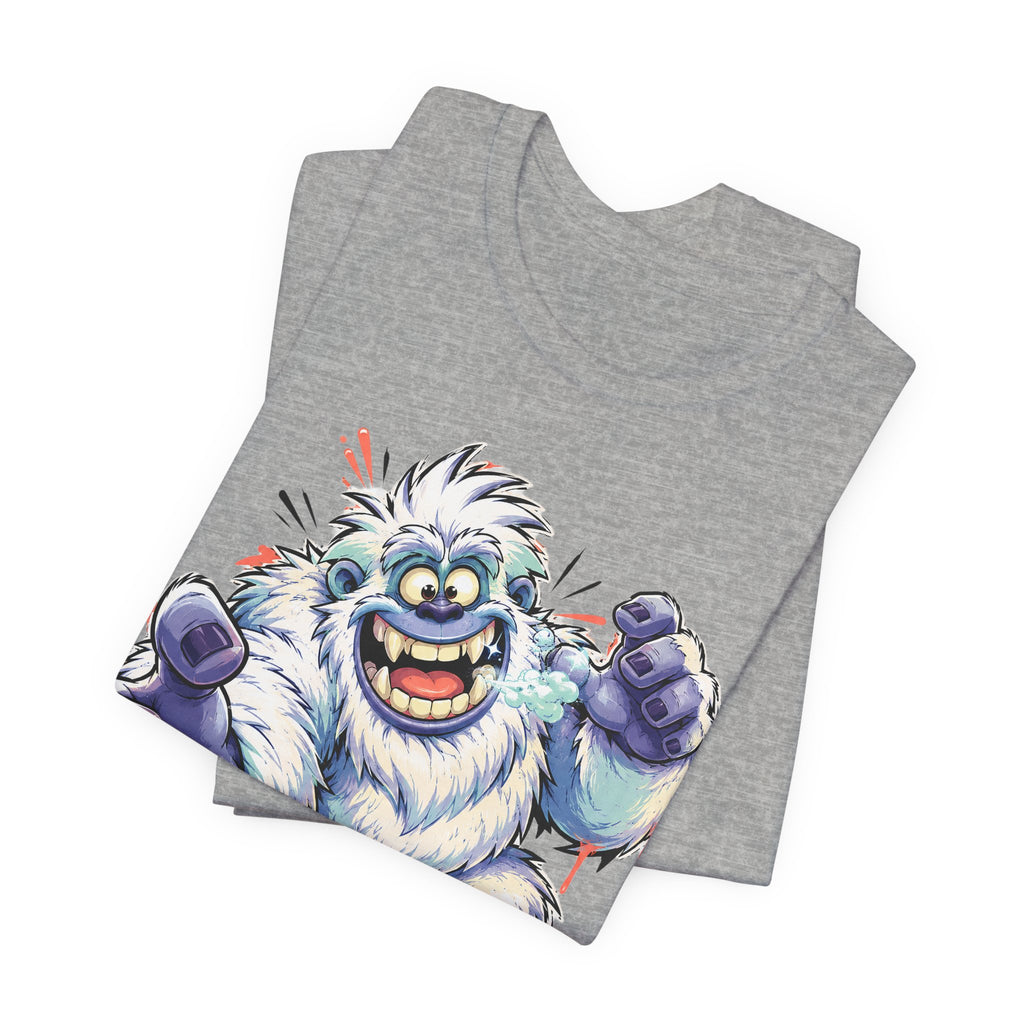 Playful Yeti Monster T-Shirt | Cartoon Sasquatch Tee, Snow Creature Illustration, Fun Unisex Gift