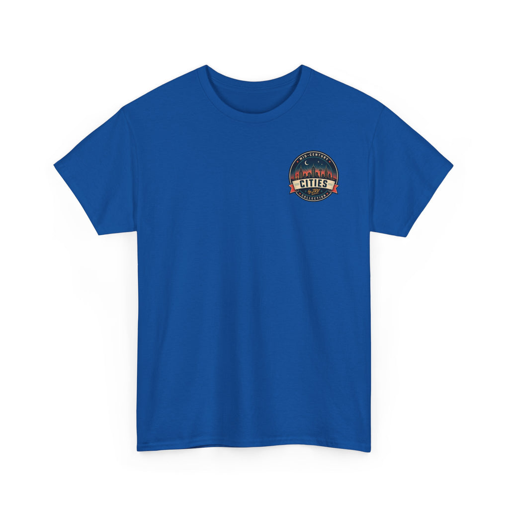 T-shirt in royal blue with small round Cities badge on left chest