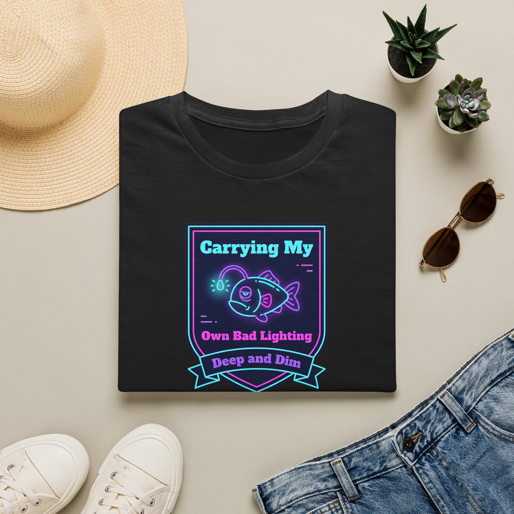 Funny Anglerfish T-Shirt | Carrying My Own Bad Lighting Deep Sea Neon Graphic Tee | Ocean Gift