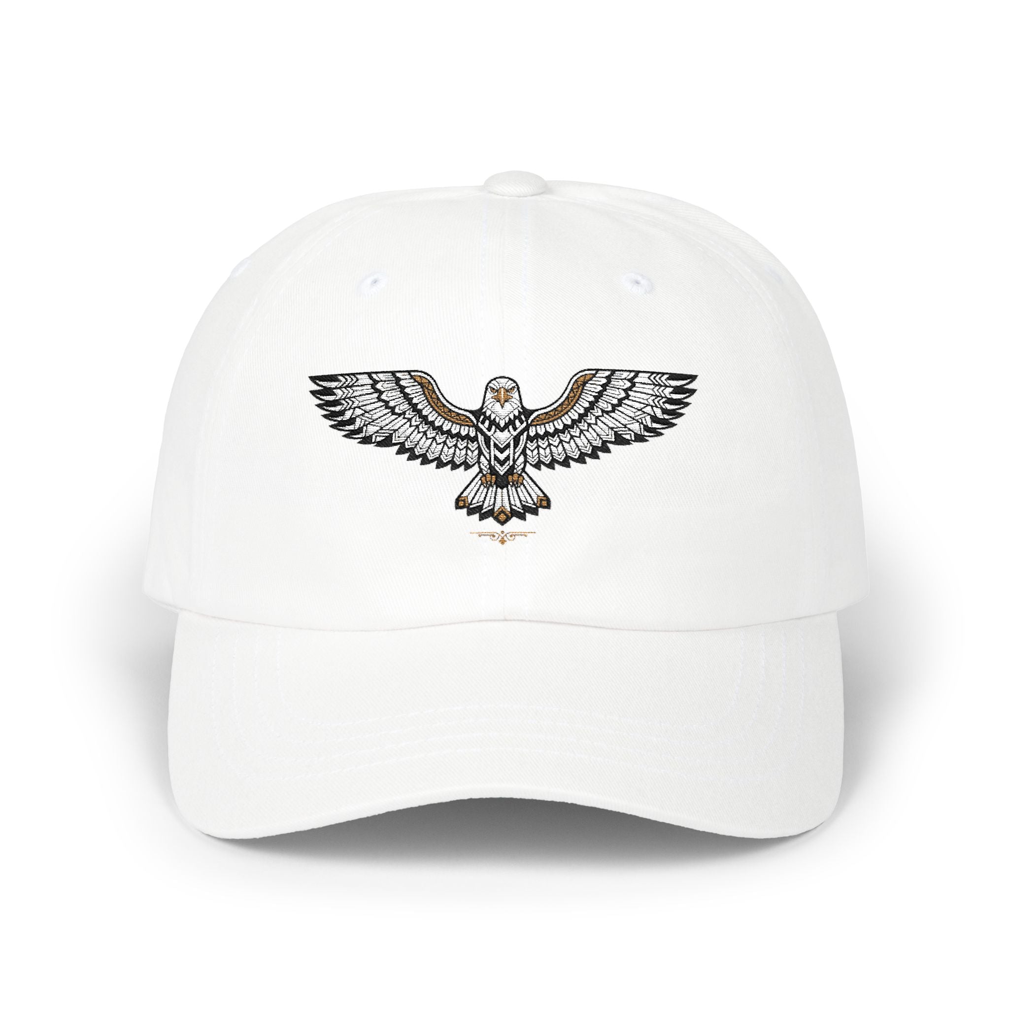 Embroidered Soaring Eagle Dad Cap — Classic White Baseball Hat
