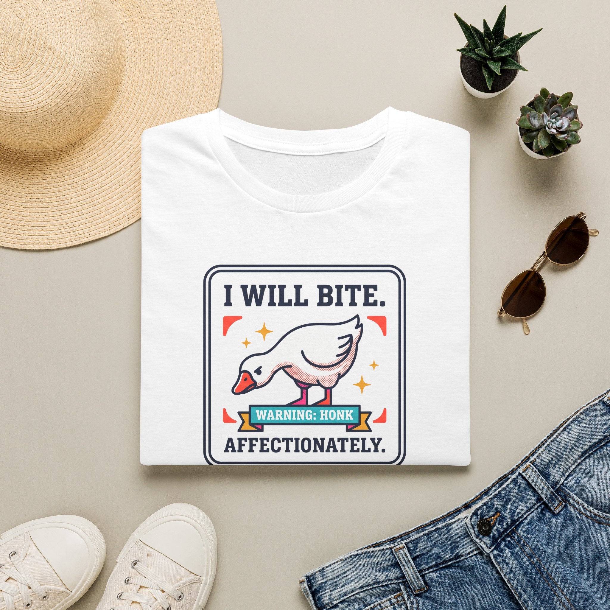 Funny Goose T-Shirt | I Will Bite Honking Goose Warning Graphic Tee | Funny Goose Lover Gift