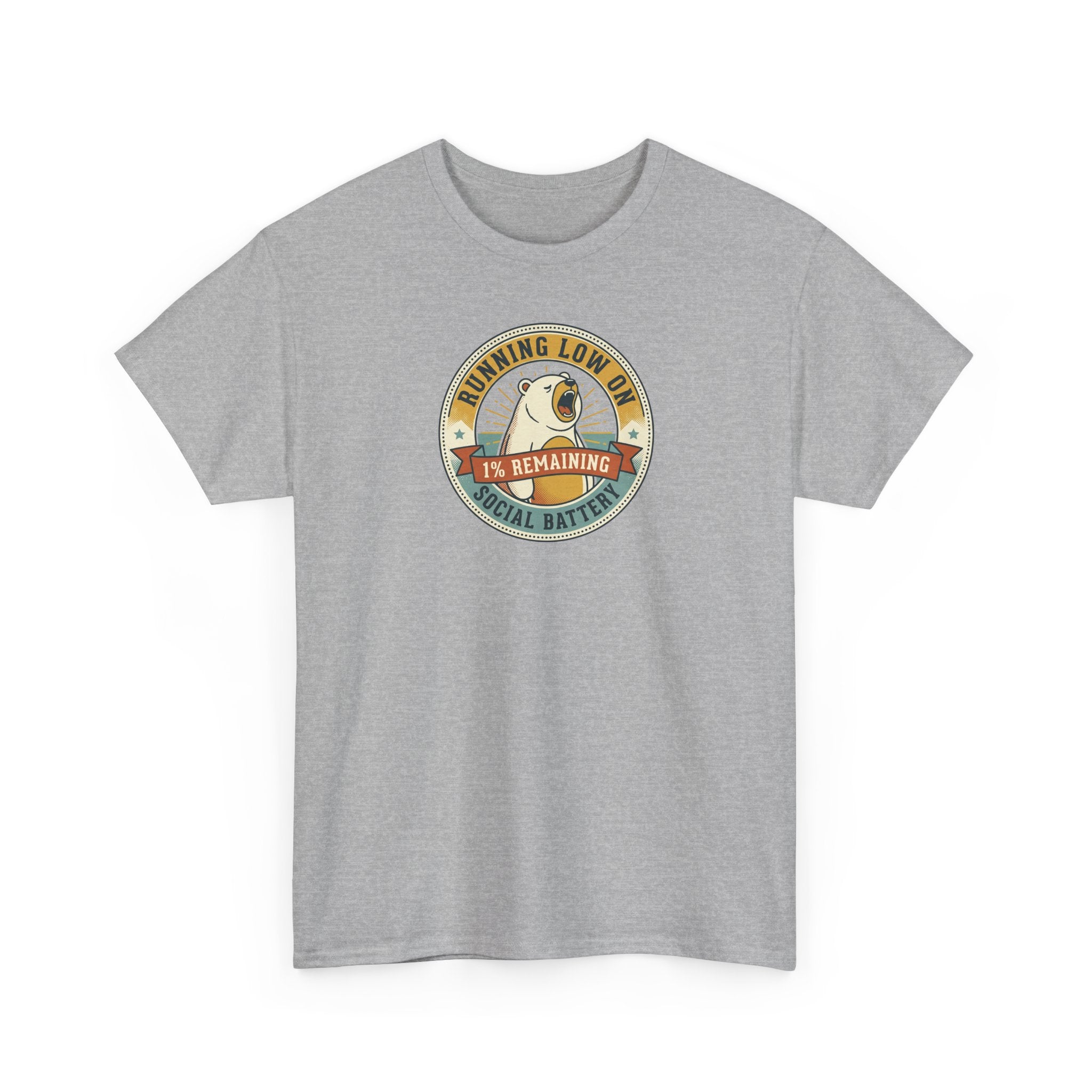 Running Low on Social Battery T-Shirt | Funny Introvert Bear Graphic Tee
