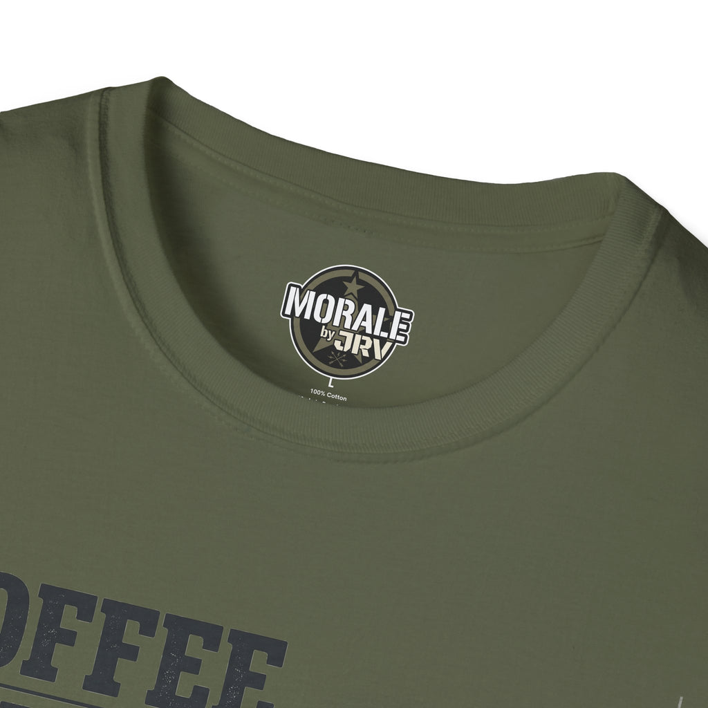 Military green T-shirt collar with round chest logo patch