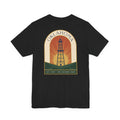 Black T-shirt with large back oil derrick sunset graphic and Oklahoma text