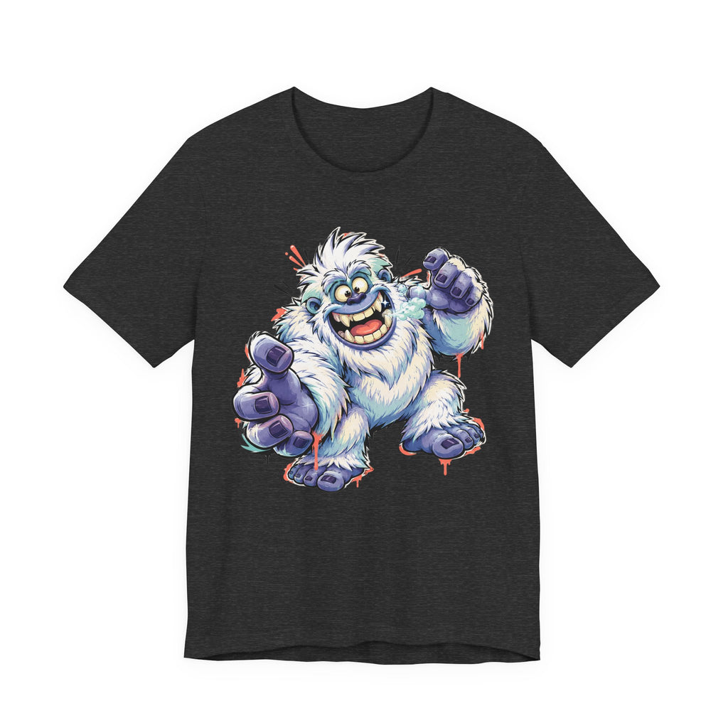 Playful Yeti Monster T-Shirt | Cartoon Sasquatch Tee, Snow Creature Illustration, Fun Unisex Gift
