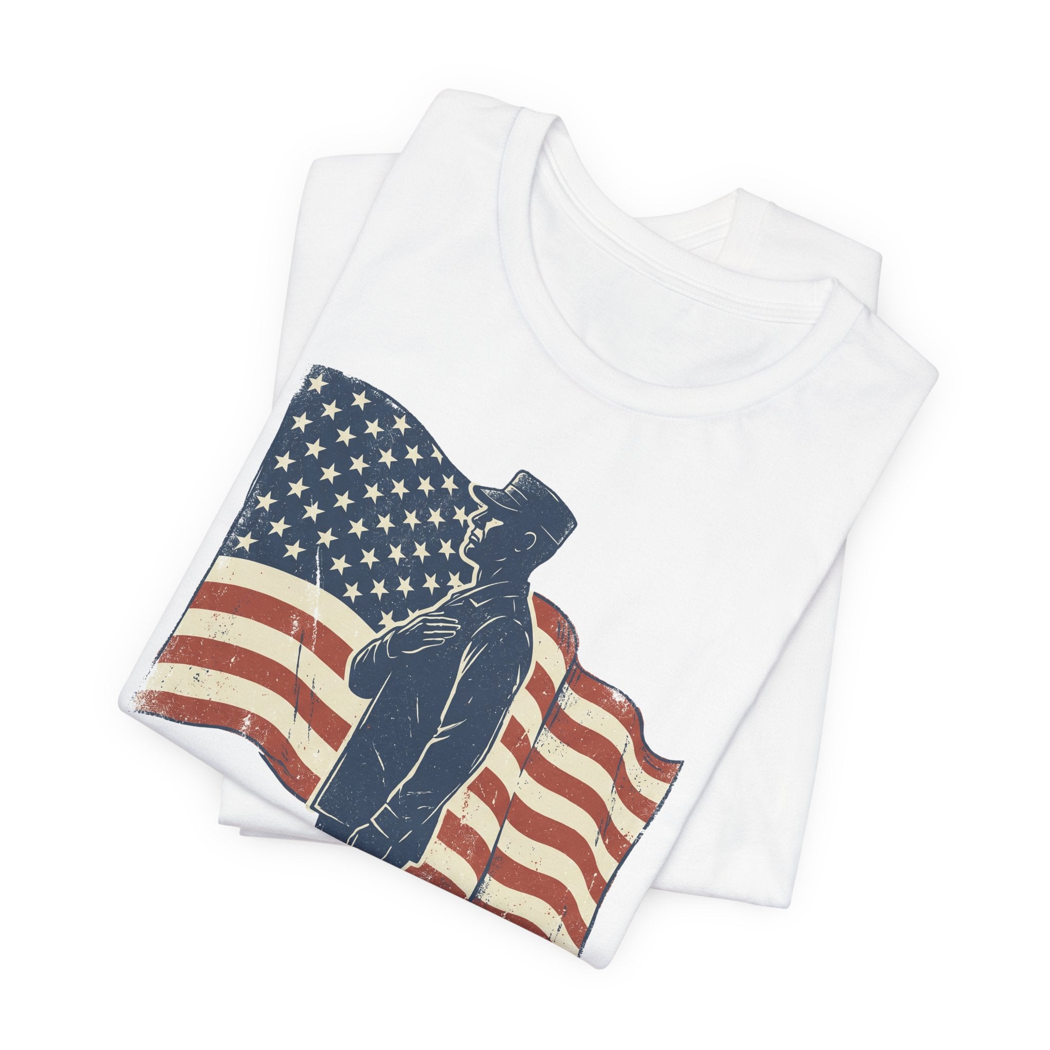 Saluting Soldier with American Flag T-Shirt | Patriotic Military Tee