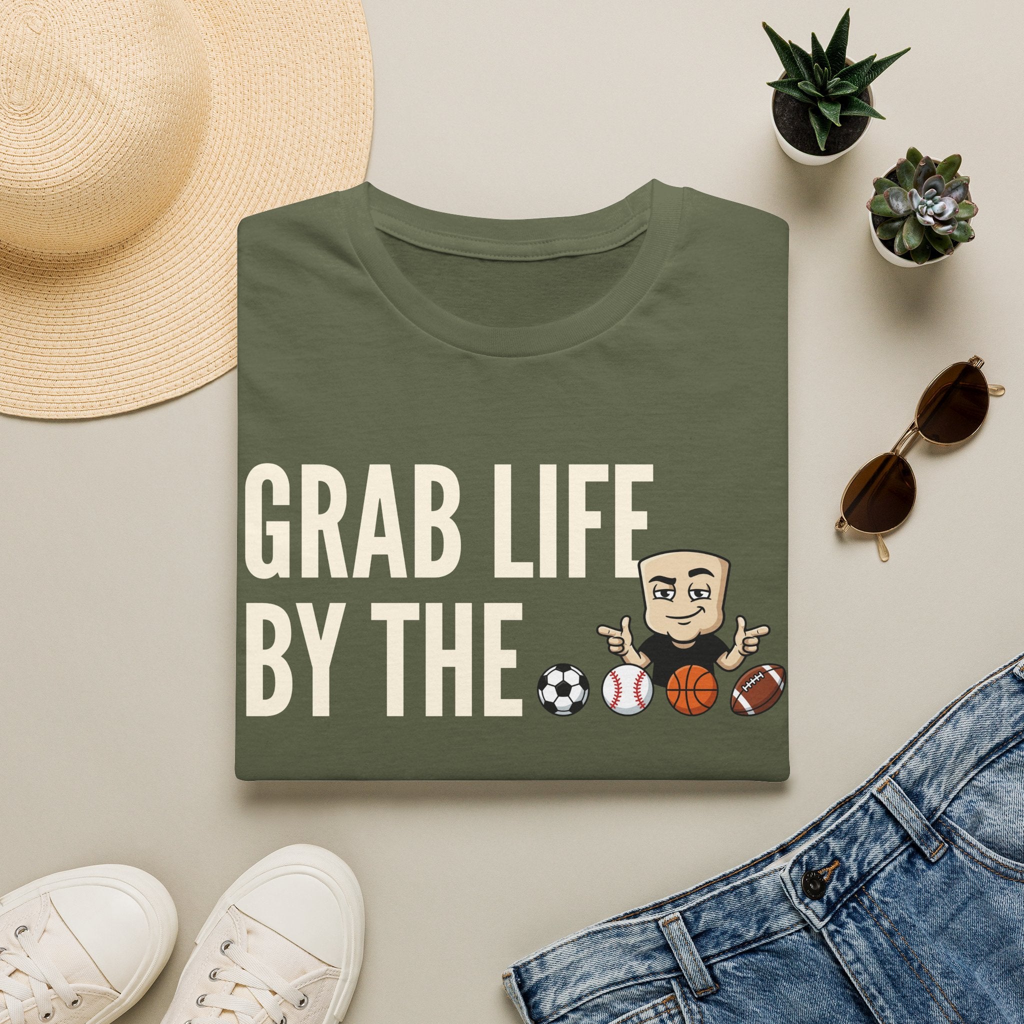 Grab Life By The Balls T-Shirt | Funny Sports Ball Tee | Motivational Gym Coach Humor Gift