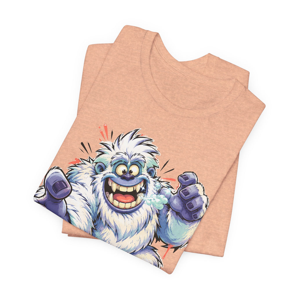 Playful Yeti Monster T-Shirt | Cartoon Sasquatch Tee, Snow Creature Illustration, Fun Unisex Gift