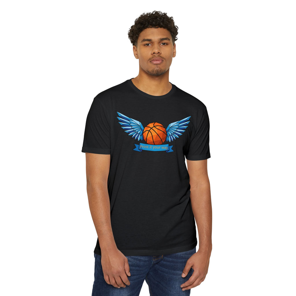 Custom Basketball T-Shirt Personalized Winged Basketball Banner Tee Add Your Name or Team Unisex