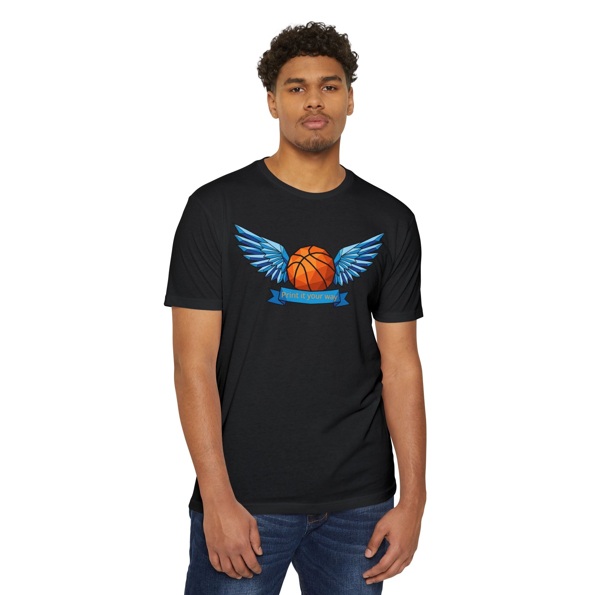 Custom Basketball T-Shirt Personalized Winged Basketball Banner Tee Add Your Name or Team Unisex