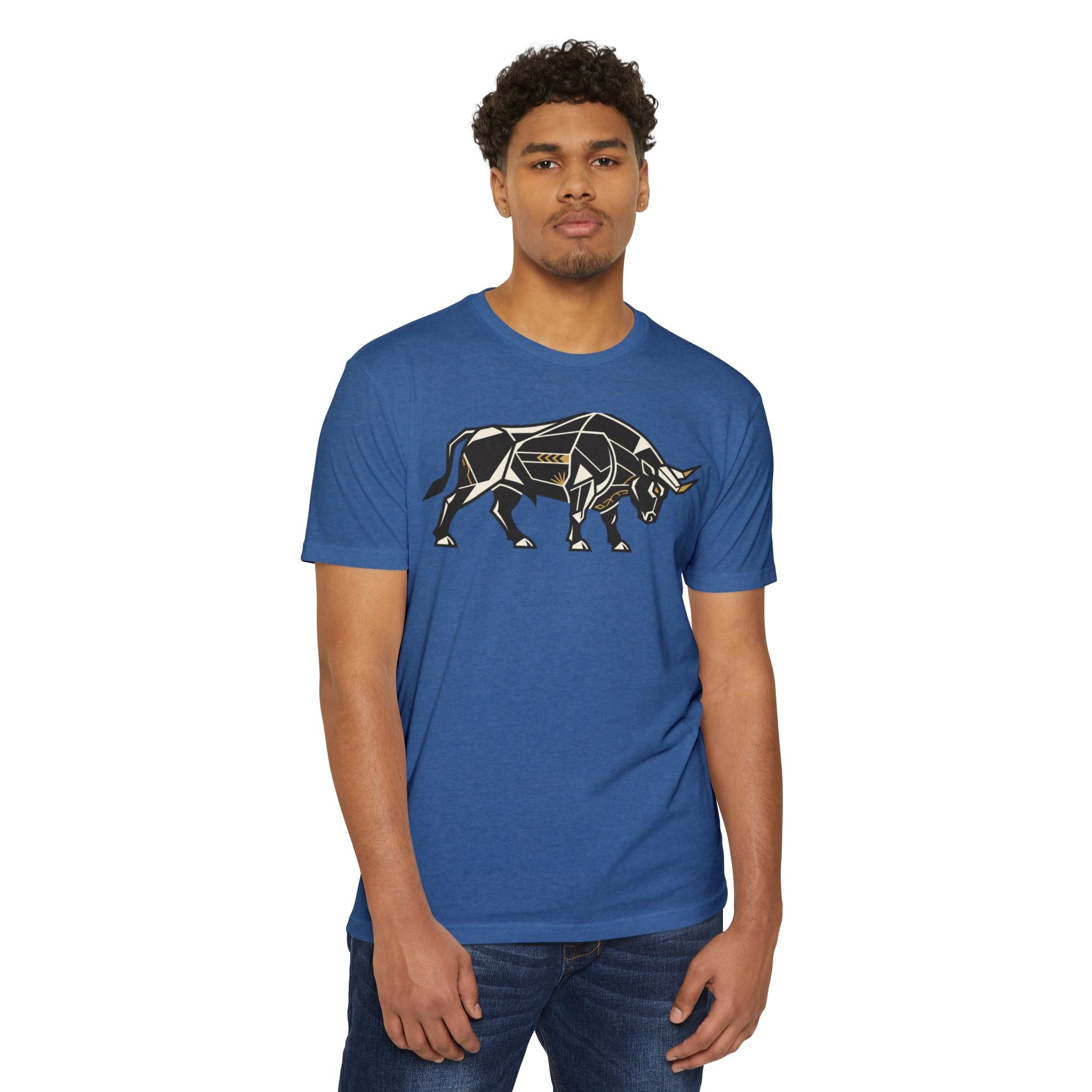 Bull T-Shirt Geometric Illustration Charging Bull Graphic Tee Animal Lover Gift Streetwear Unisex