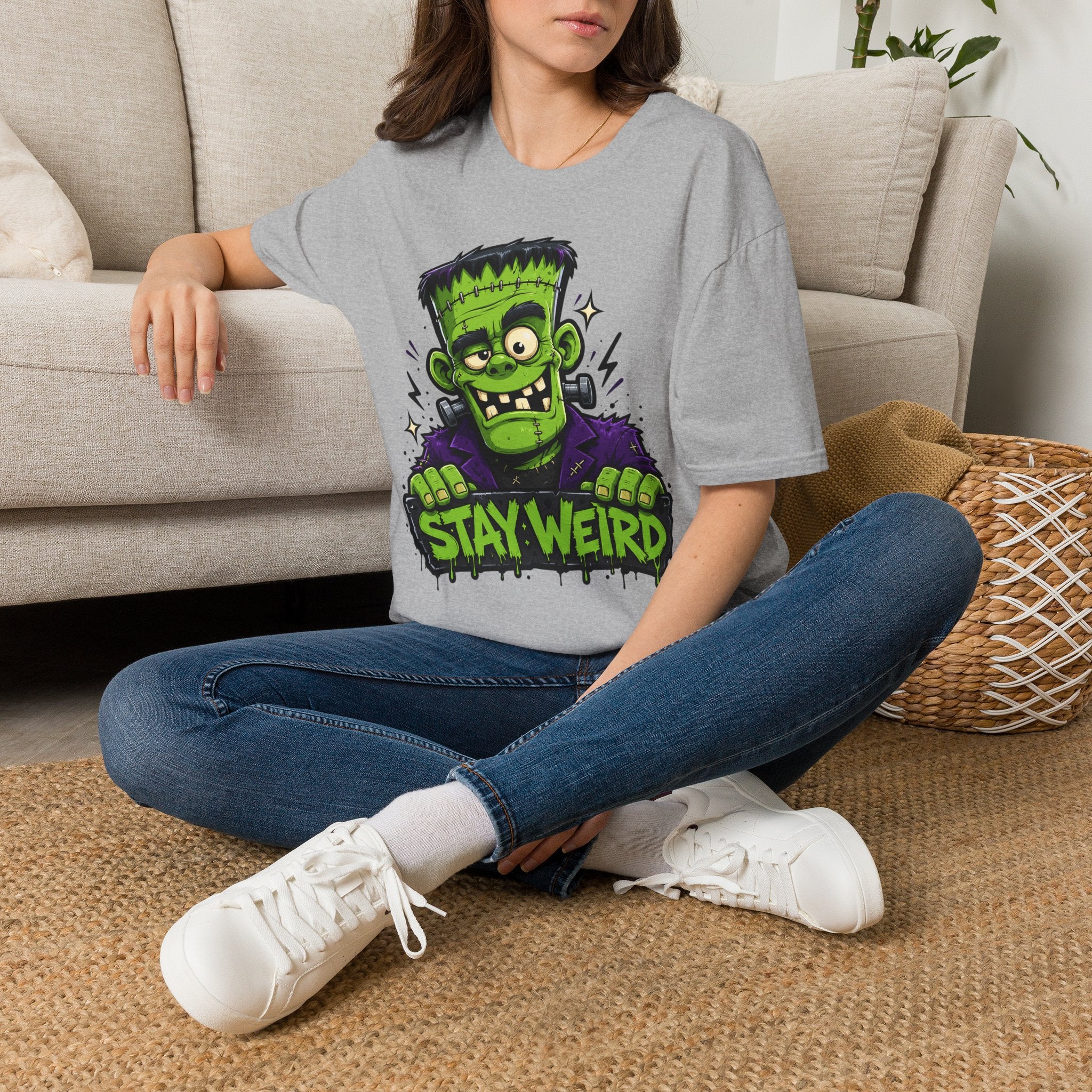 Stay Weird Frankenstein T-Shirt | Halloween Monster Graphic Tee | Spooky Cartoon Tee | Funny Monster Shirt | Halloween Gift