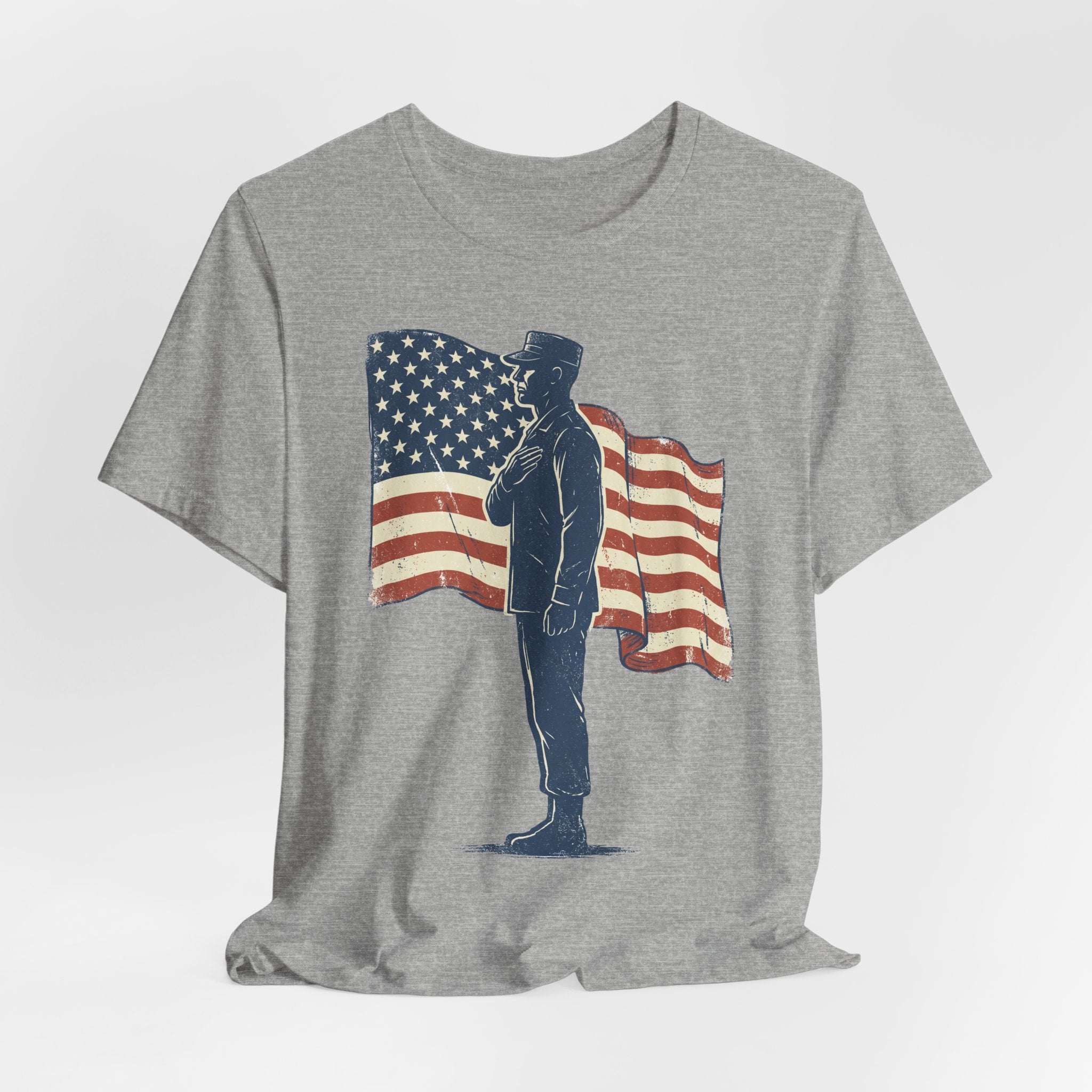 Saluting Soldier with American Flag T-Shirt | Patriotic Military Tee