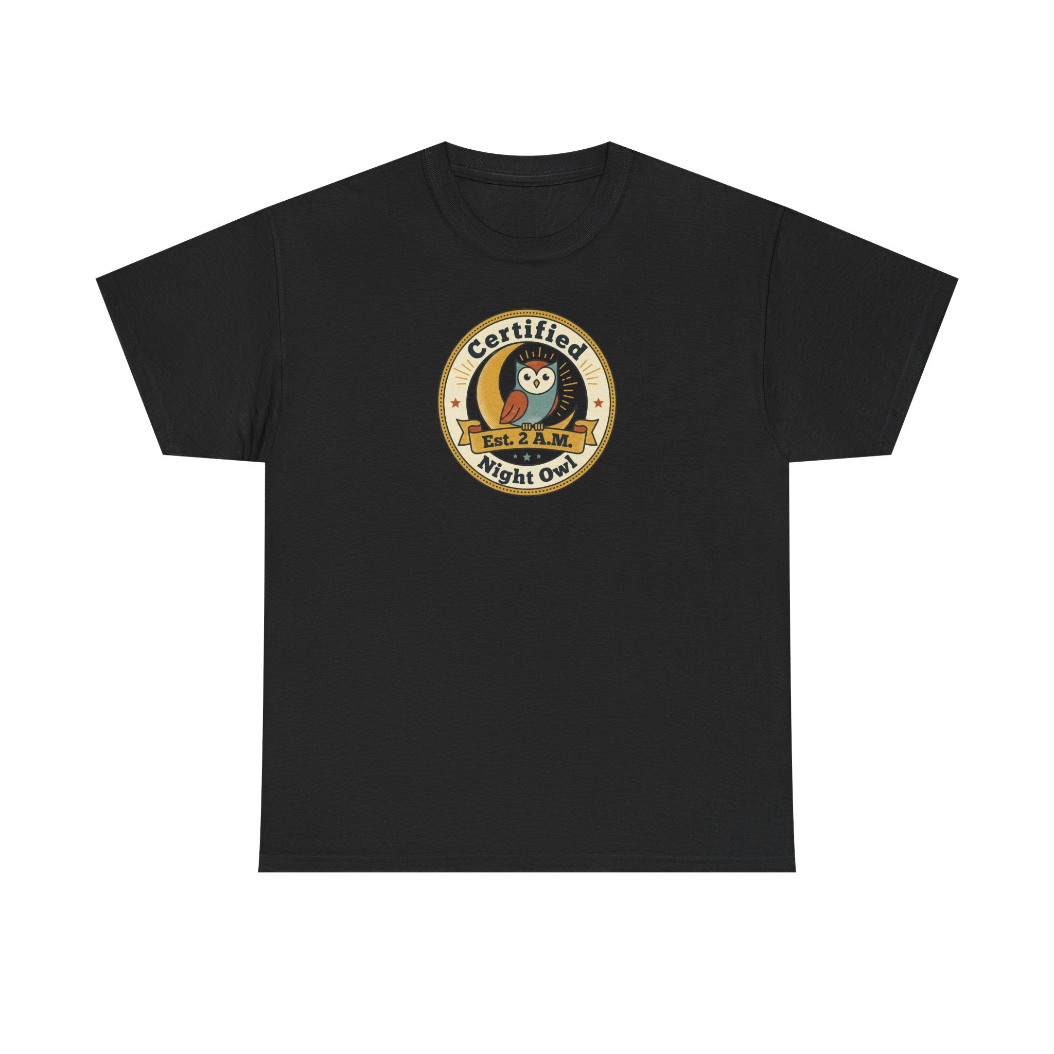 Certified Night Owl T-Shirt | Funny Night Owl Tee | Retro Owl Badge Shirt | Gift for Night Owls