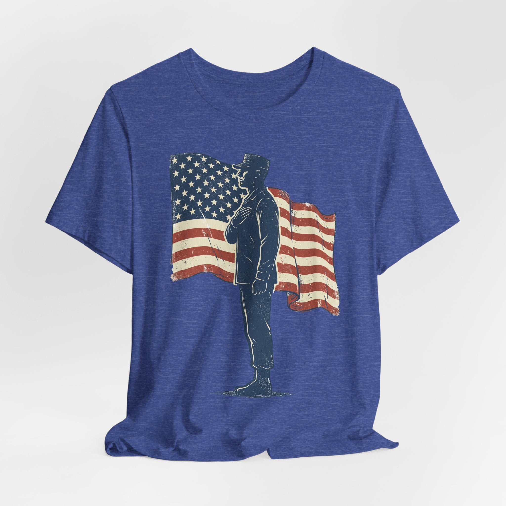 Saluting Soldier with American Flag T-Shirt | Patriotic Military Tee
