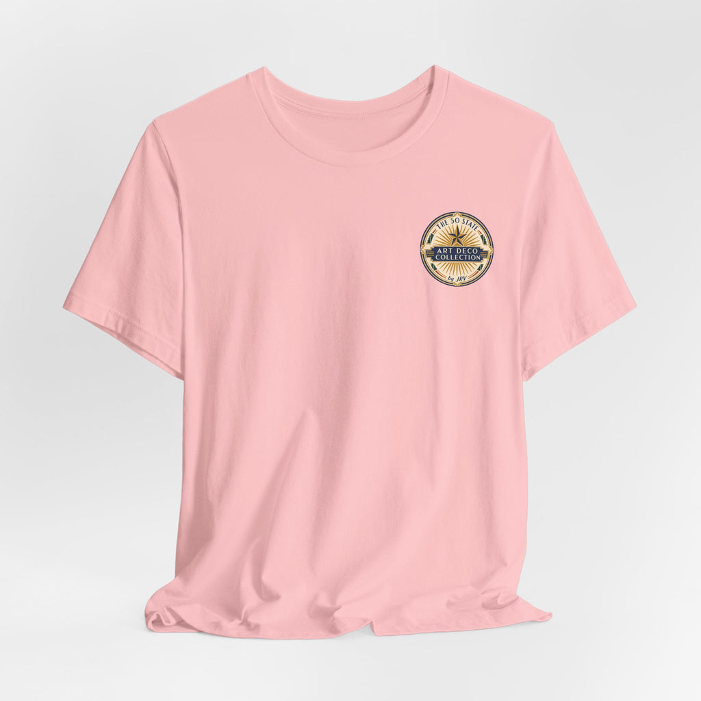 Palmetto art deco logo T-shirt, light pink with circular chest badge