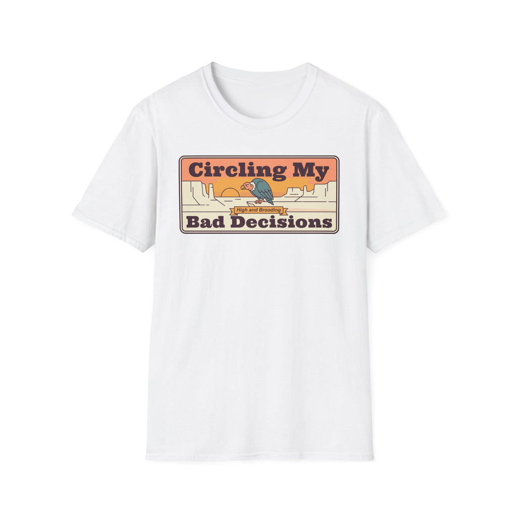 Funny Vulture T-Shirt | Circling My Bad Decisions Retro Desert Graphic Tee | Sarcastic Gift