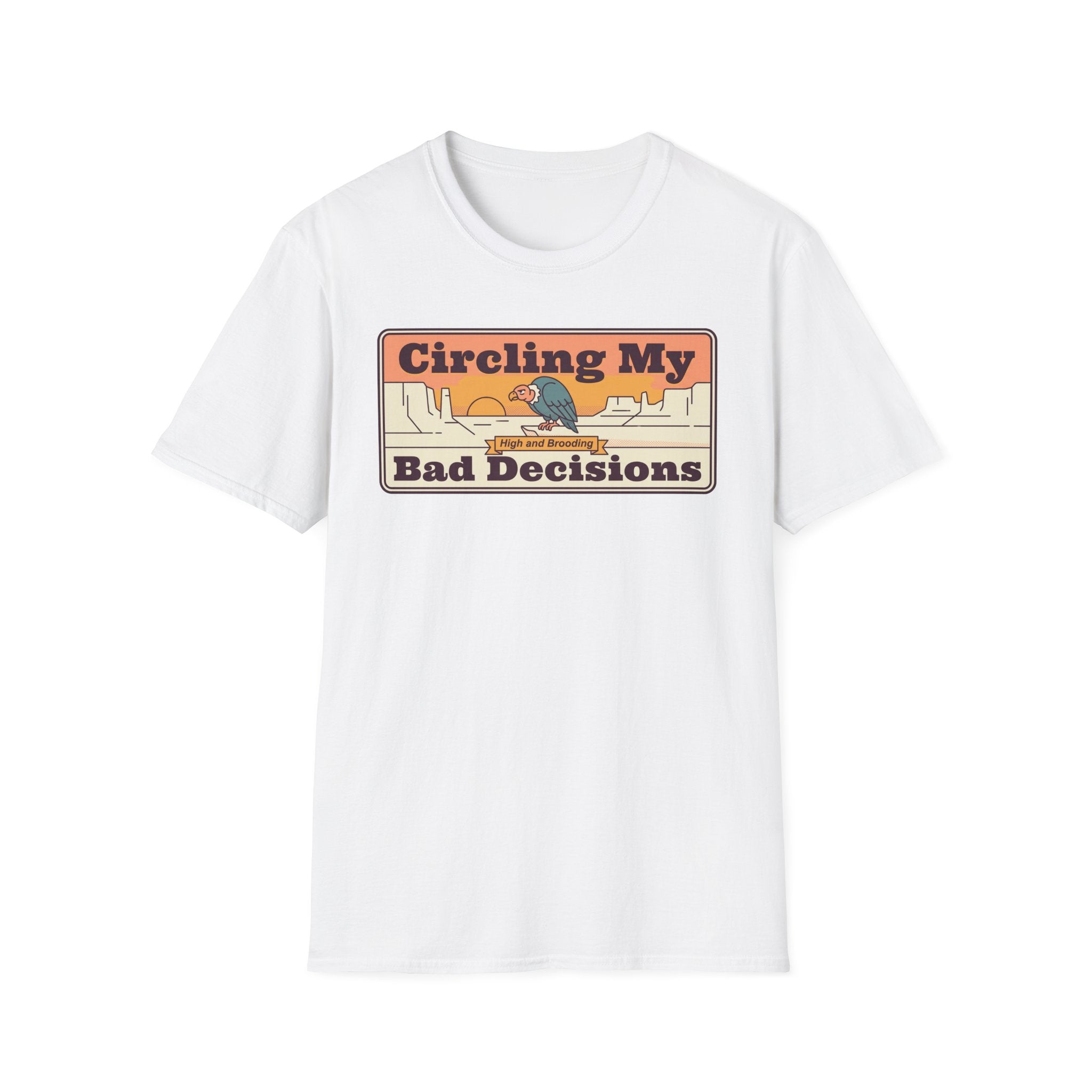 Funny Vulture T-Shirt | Circling My Bad Decisions Retro Desert Graphic Tee | Sarcastic Gift