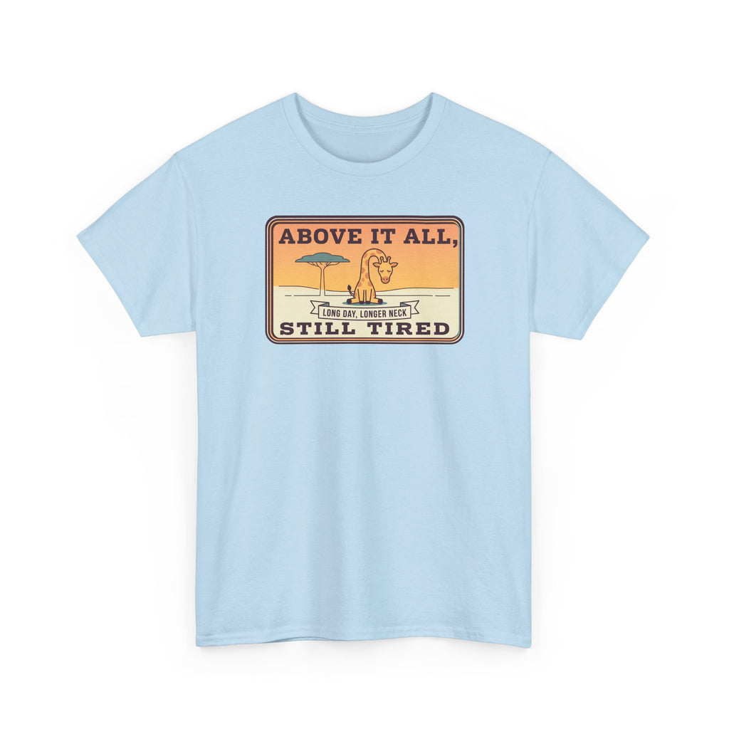 Above It All Still Tired Tee | Retro Beach Scene, Coffee Cup, Sunset Vibes