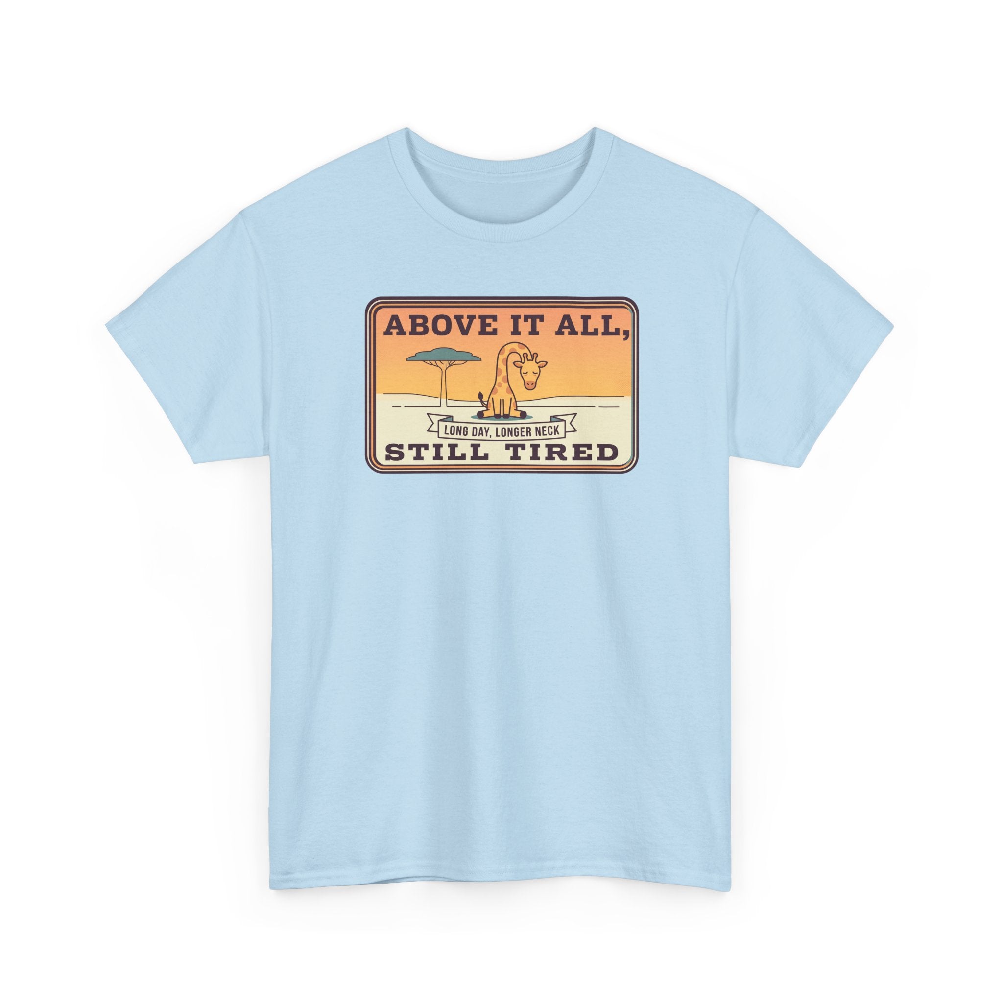 Above It All Still Tired Tee | Retro Beach Scene, Coffee Cup, Sunset Vibes