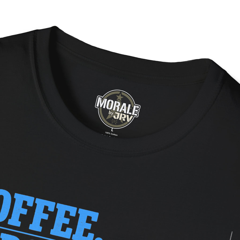 Kids Chaos repeat T-shirt neckline close-up, black, brand logo patch at chest