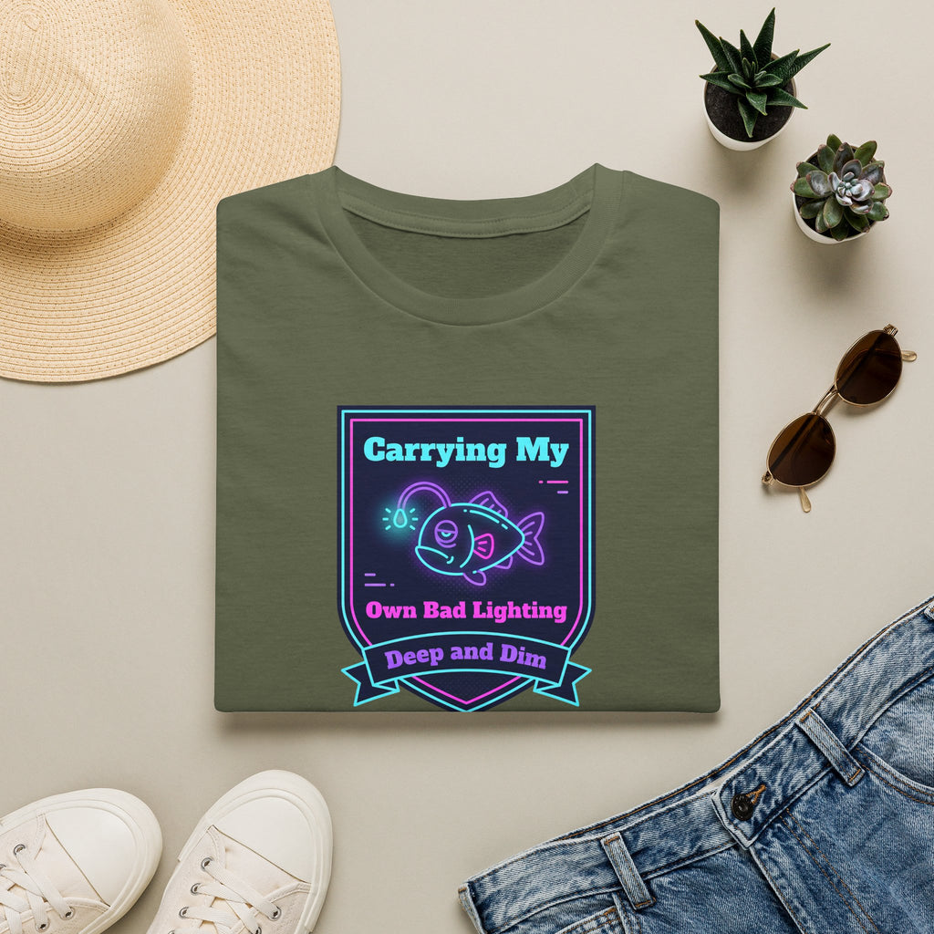 Funny Anglerfish T-Shirt | Carrying My Own Bad Lighting Deep Sea Neon Graphic Tee | Ocean Gift