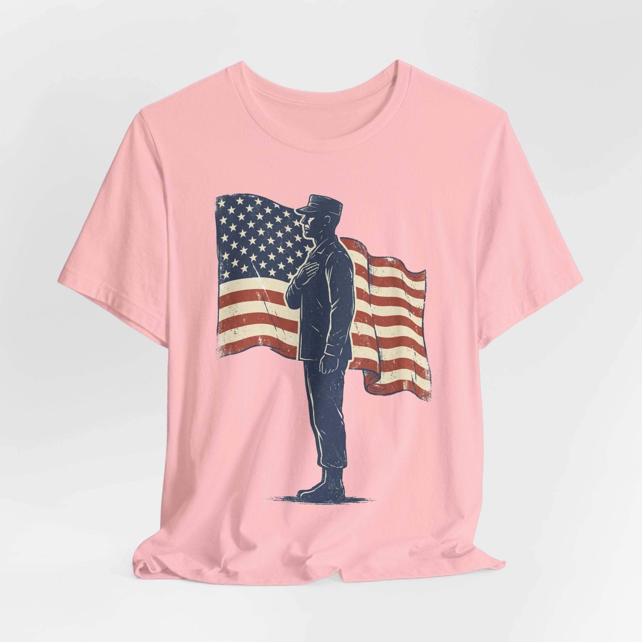 Saluting Soldier with American Flag T-Shirt | Patriotic Military Tee