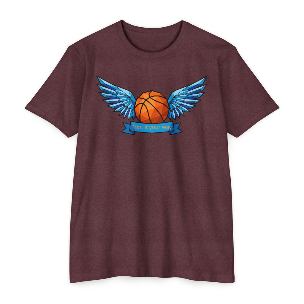 Custom Basketball T-Shirt Personalized Winged Basketball Banner Tee Add Your Name or Team Unisex