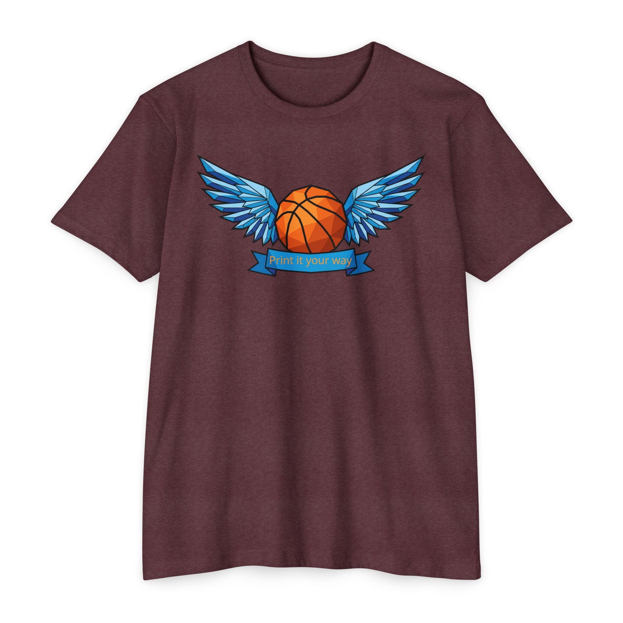 Custom Basketball T-Shirt Personalized Winged Basketball Banner Tee Add Your Name or Team Unisex