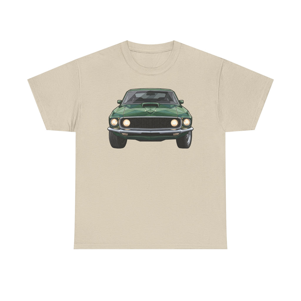 Green Classic Muscle Car T-Shirt | Vintage Mustang Front Back Illustration
