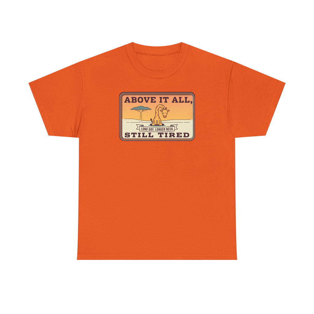 Above It All Still Tired Tee | Retro Beach Scene, Coffee Cup, Sunset Vibes