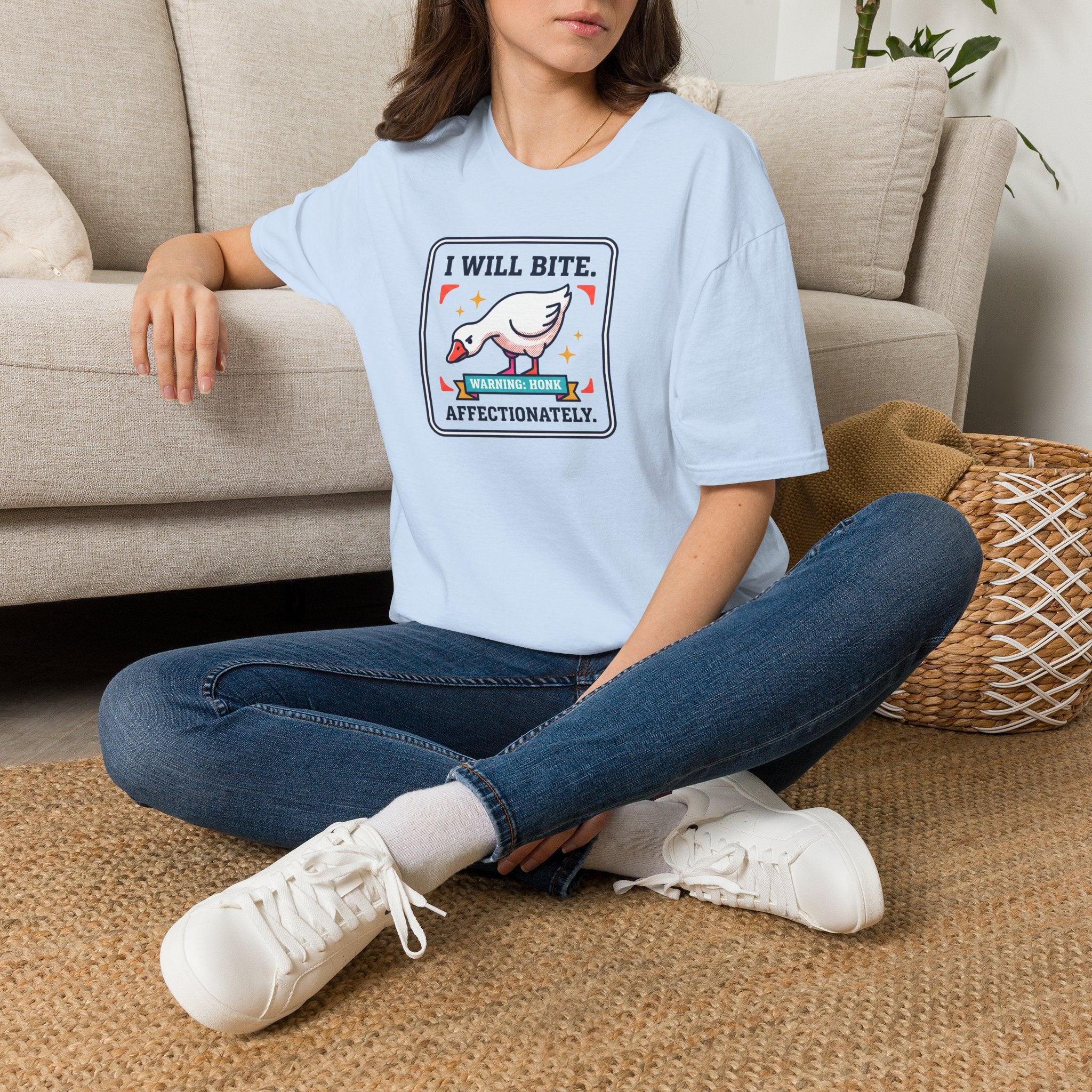 Funny Goose T-Shirt | I Will Bite Honking Goose Warning Graphic Tee | Funny Goose Lover Gift