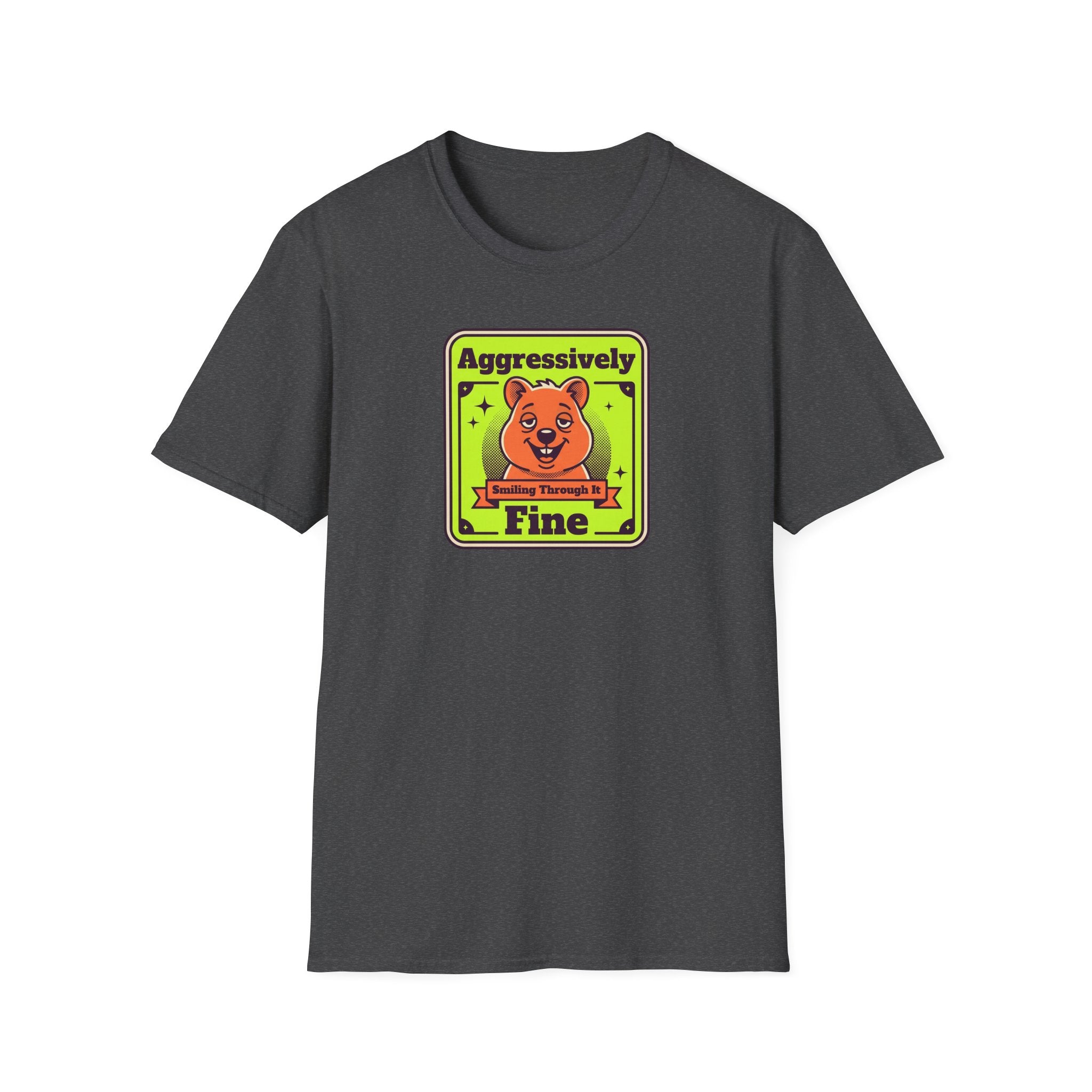 Funny Bear T-Shirt | Aggressively Smiling Fine Retro Neon Graphic Tee | Bear Lover Sarcastic Gift