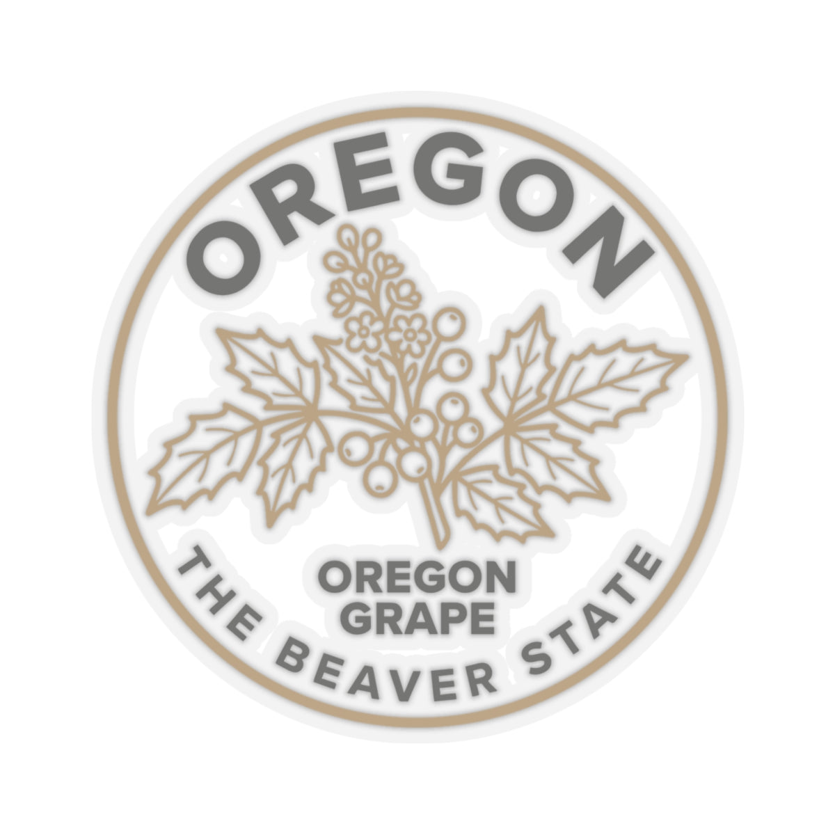 Circular Oregon grape sticker featuring grape cluster illustration and 'OREGON GRAPE' text