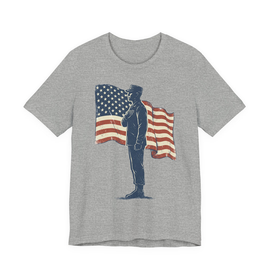 Saluting Soldier with American Flag T-Shirt | Patriotic Military Tee