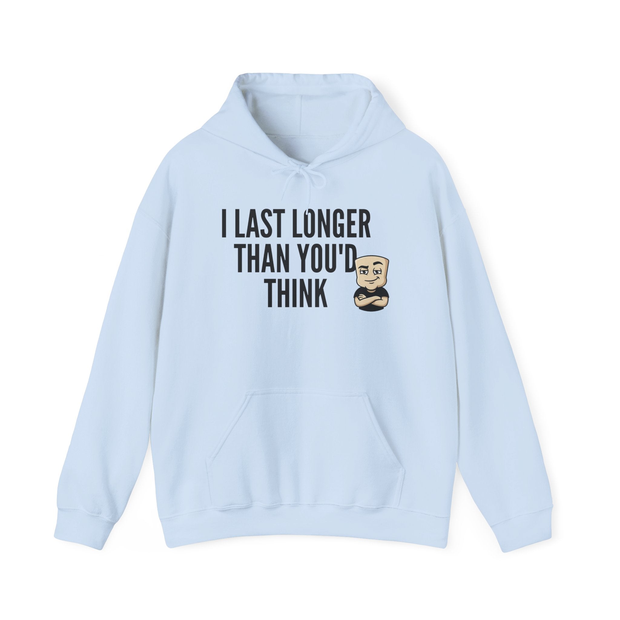 I Last Longer Than You'd Think Hoodie | Funny Adult Humor Beard Guy Graphic Sweatshirt Gift
