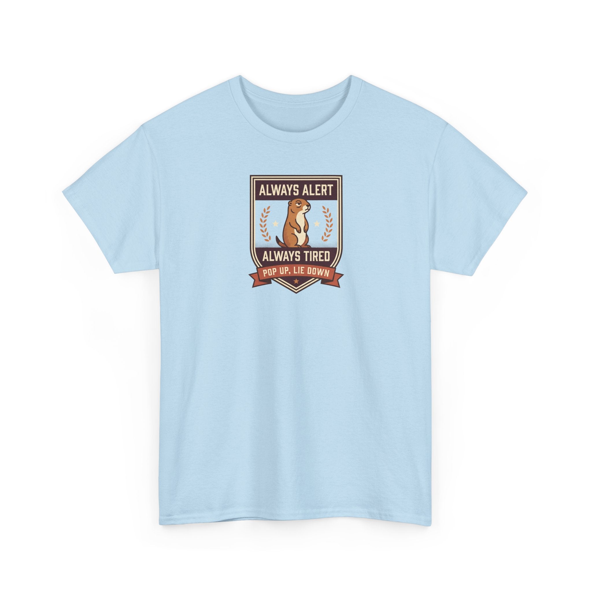 Always Alert Always Tired Badge Tee | Funny Sleepy Squirrel Shirt