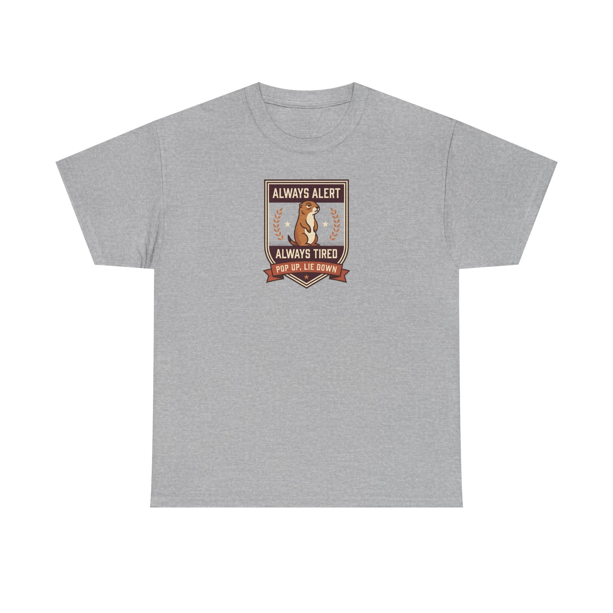 Always Alert Always Tired Badge Tee | Funny Sleepy Squirrel Shirt