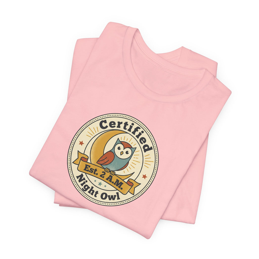 Certified Night Owl owl badge T-Shirt | 2 AM est. graphic tee