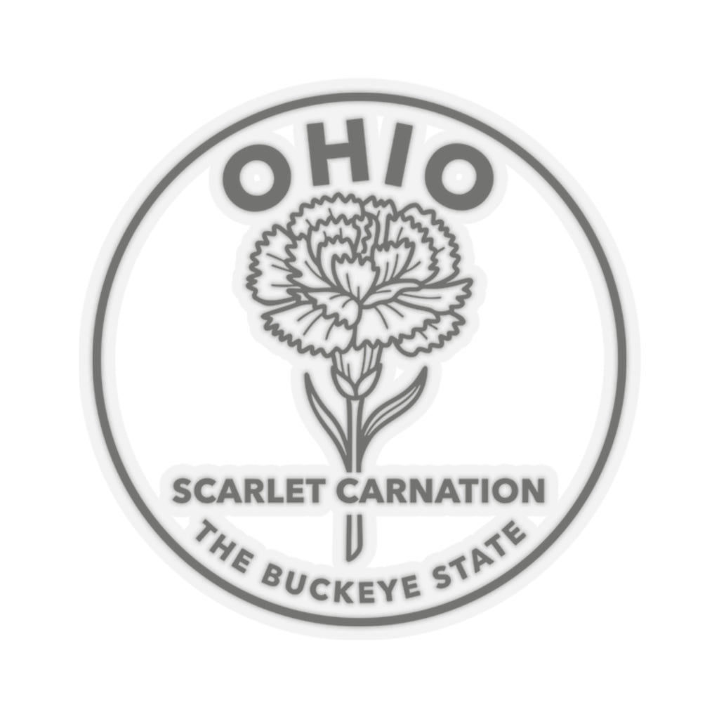 Ohio state flower sticker, round scarlet carnation decal, transparent vinyl