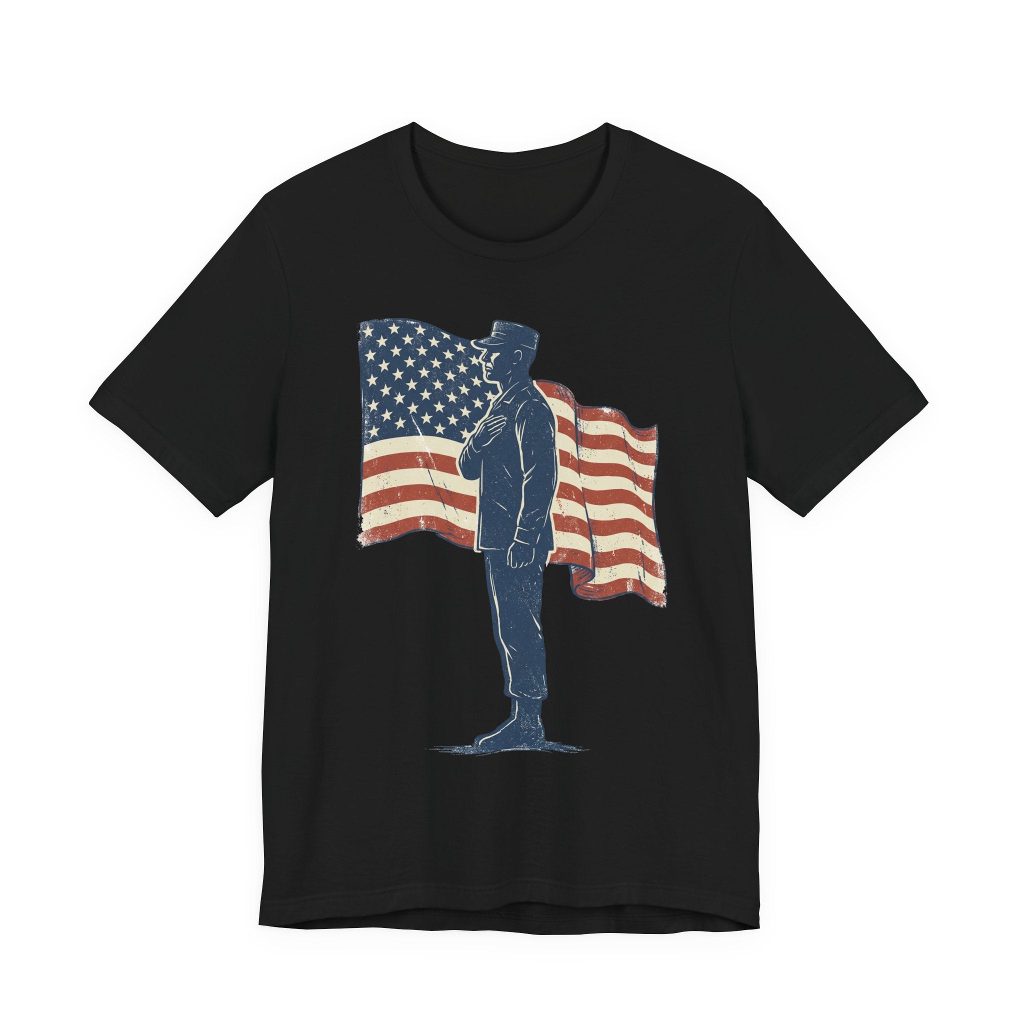 Saluting Soldier with American Flag T-Shirt | Patriotic Military Tee