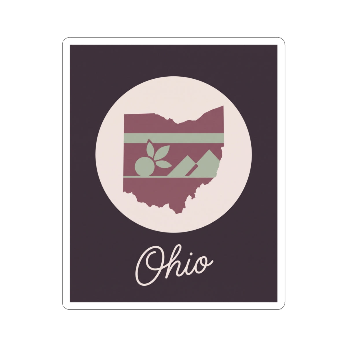Ohio state kiss-cut decal featuring Ohio map graphic, floral stripes, and “Ohio” script