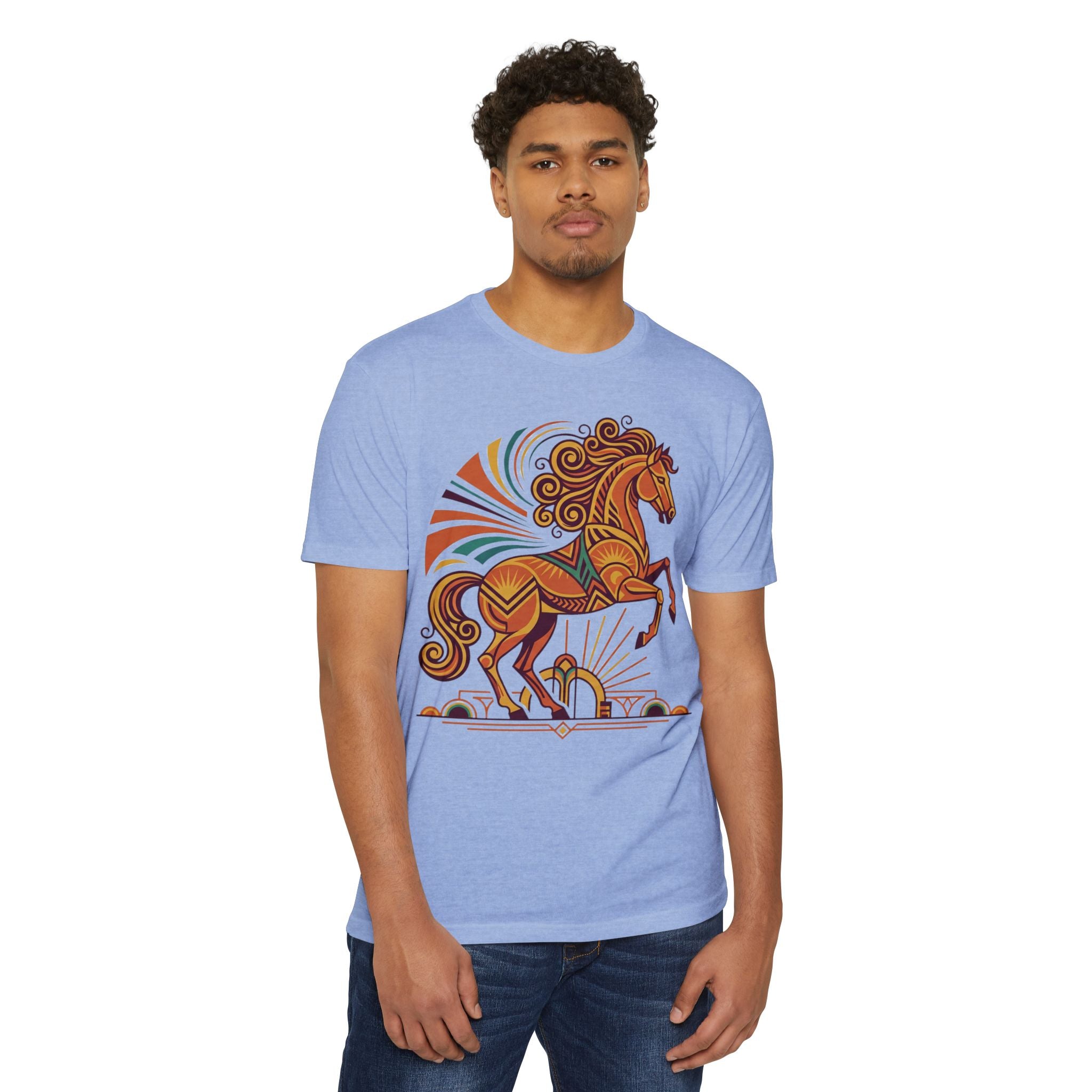 Horse T-Shirt Boho Prancing Horse Sunburst Illustration Graphic Tee Nature Lover Gift Unisex