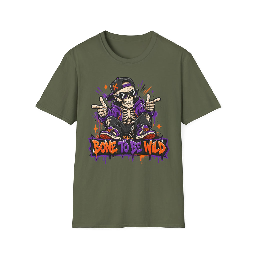 Bone To Be Wild Skeleton DJ T-Shirt | Halloween Skull Graphic Tee | Spooky Music Lover Shirt | Funny Skeleton Gift | Halloween Tee