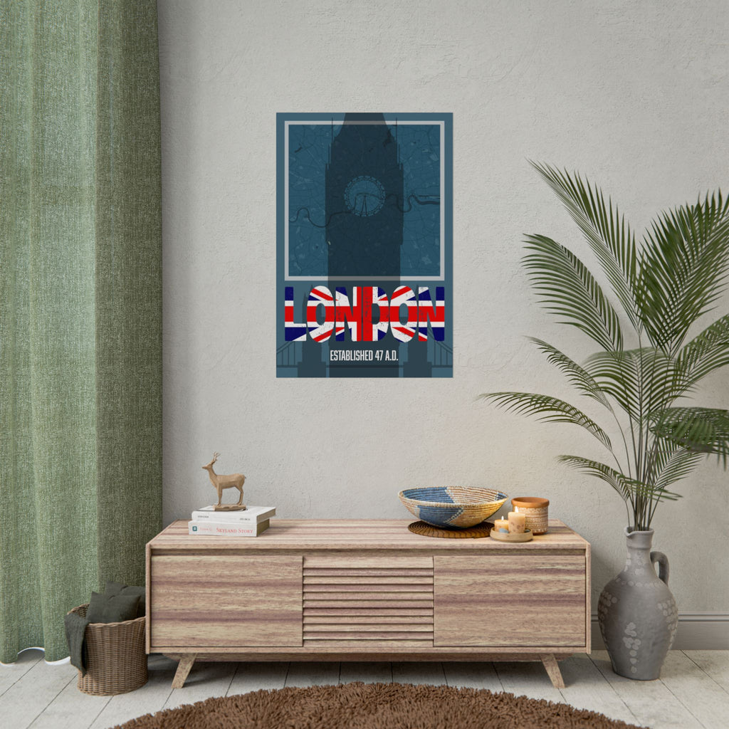 Small London Union Jack typography poster with “Established 47 A.D.”