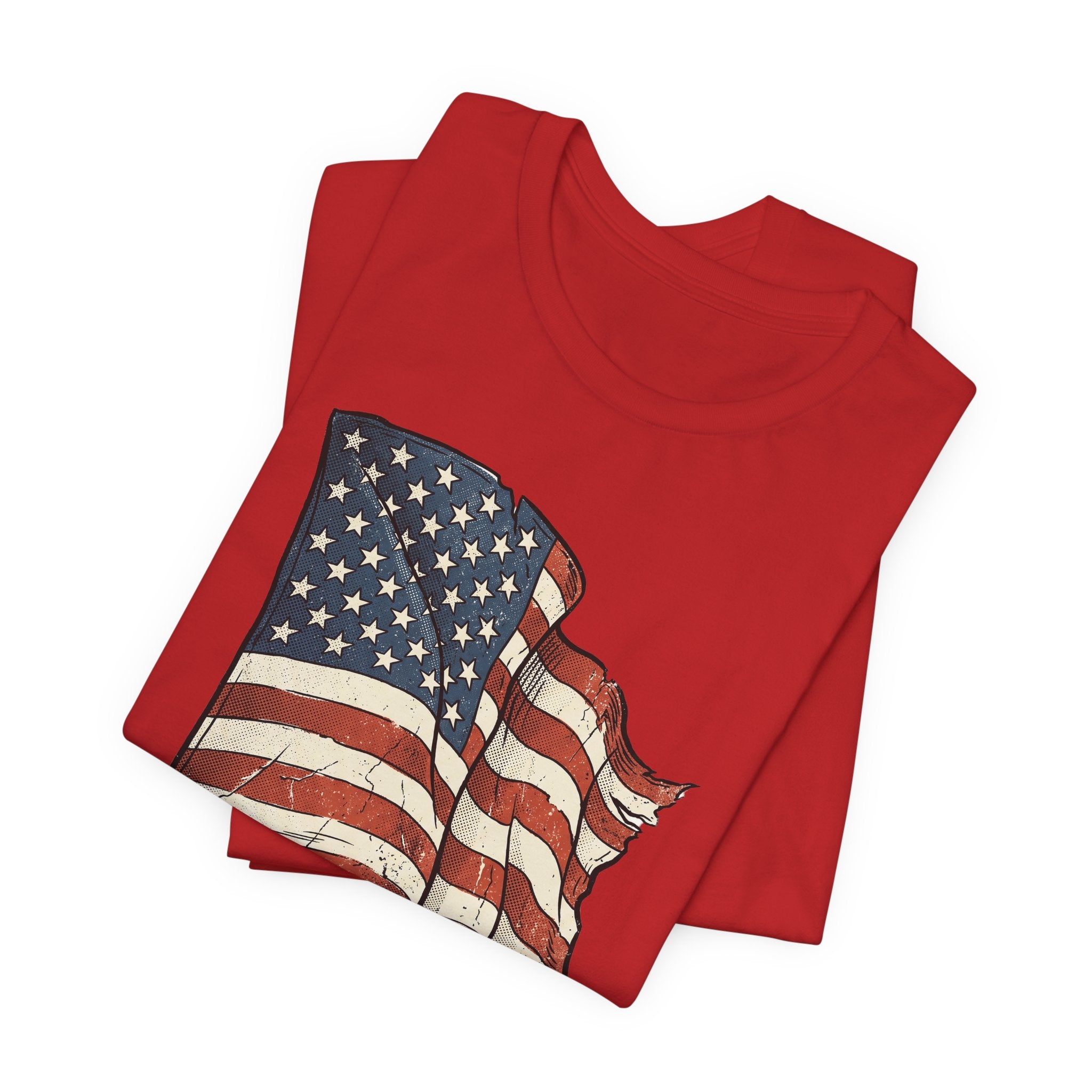 Vintage Waving American Flag T-Shirt | USA Stars Stripes Distressed Patriotic Graphic Tee