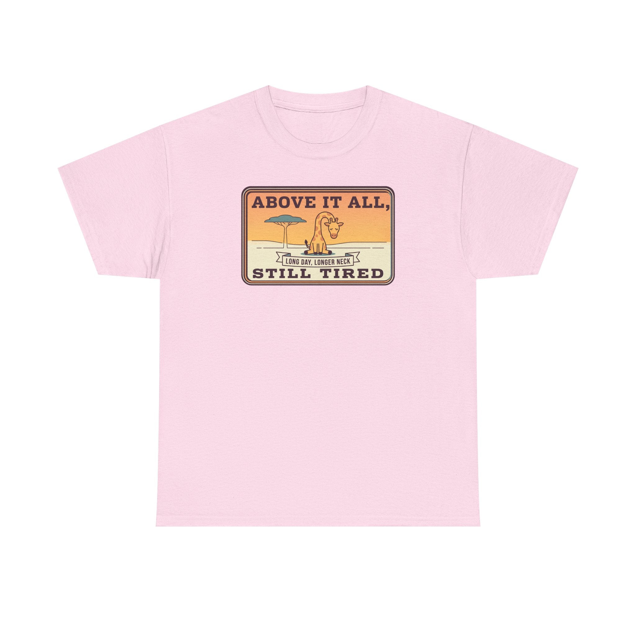 Above It All Still Tired Tee | Retro Beach Scene, Coffee Cup, Sunset Vibes