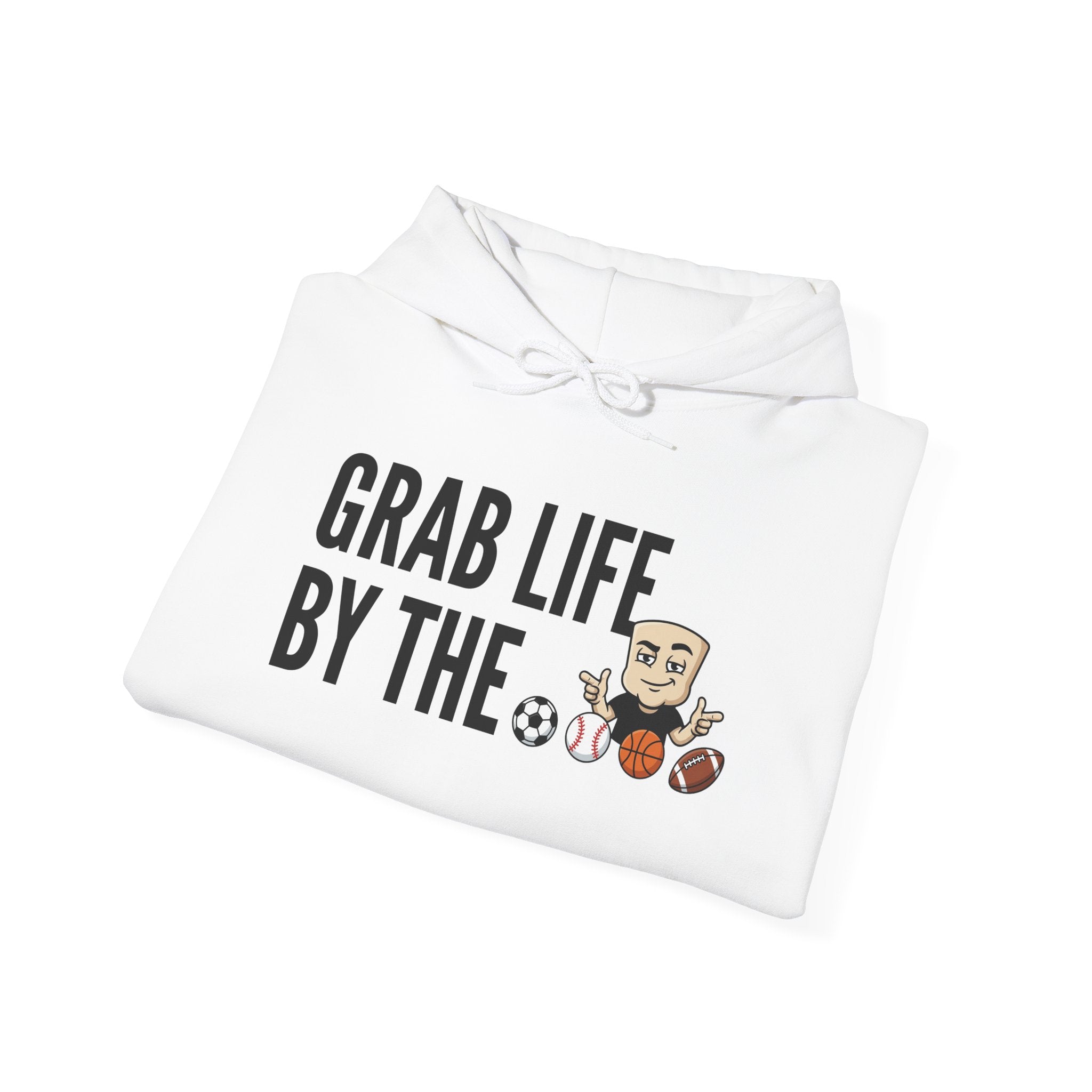 Grab Life By The Balls Hoodie | Funny Sports Ball Graphic Adult Humor Sweatshirt Gift