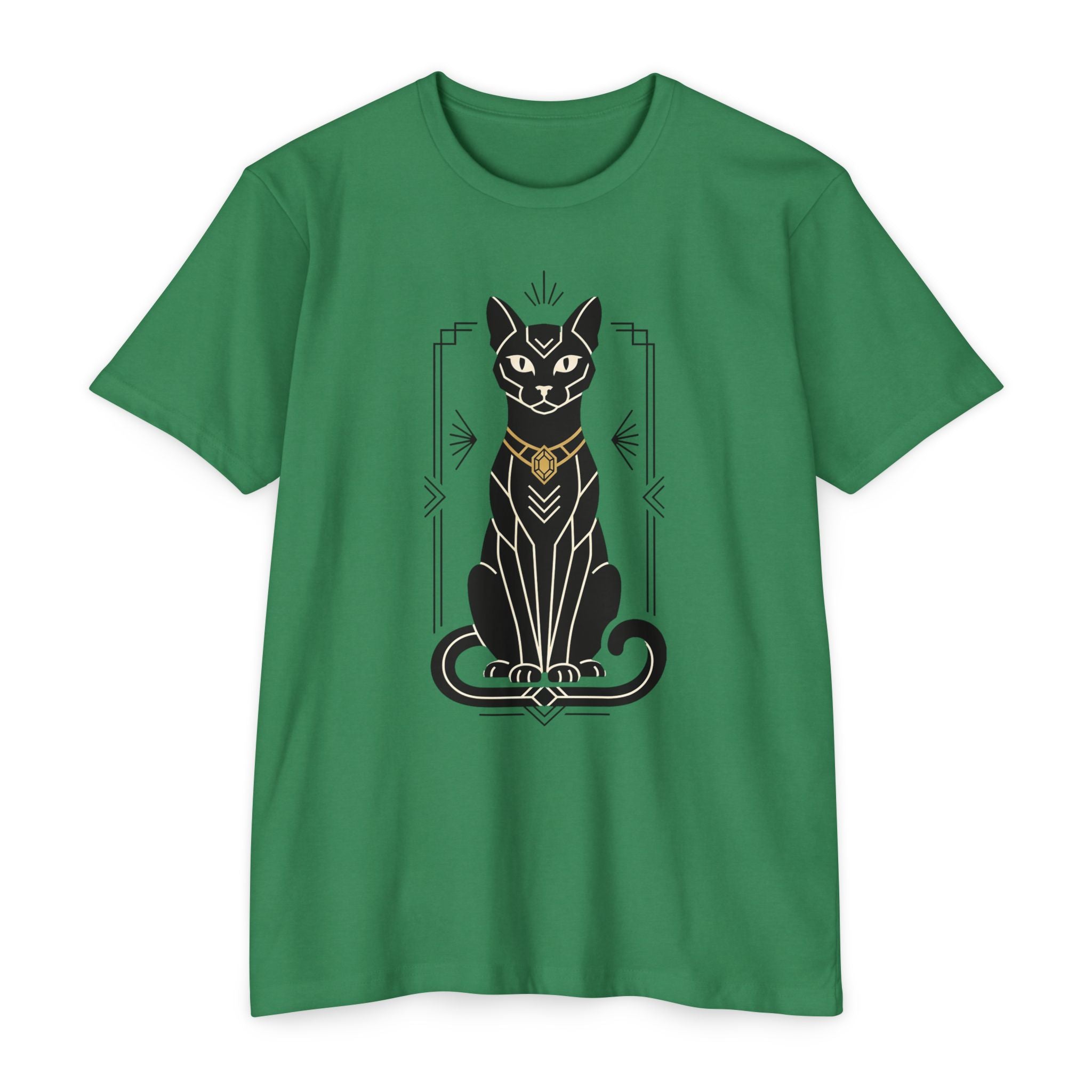 Black Cat T-Shirt Art Deco Egyptian Cat Illustration Graphic Tee Cat Lover Gift Mystic Unisex