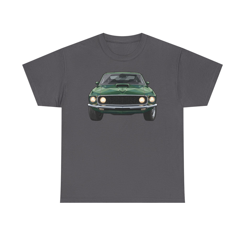 Green Classic Muscle Car T-Shirt | Vintage Mustang Front Back Illustration